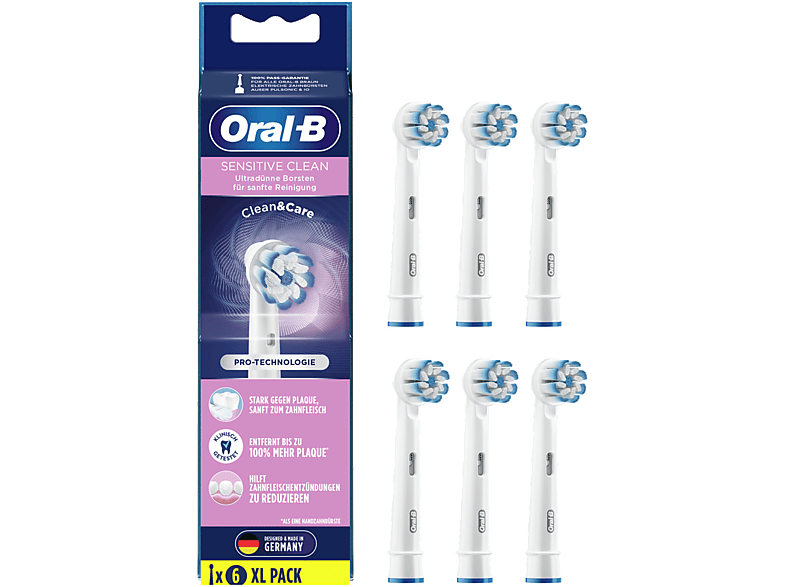 6er online Aufsteckbürsten MediaMarkt Sensitive Clean | kaufen ORAL-B Weiß