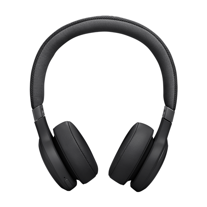 Auriculares negros aislados sobre fondo negro. Diadema y almohadillas acolchadas.