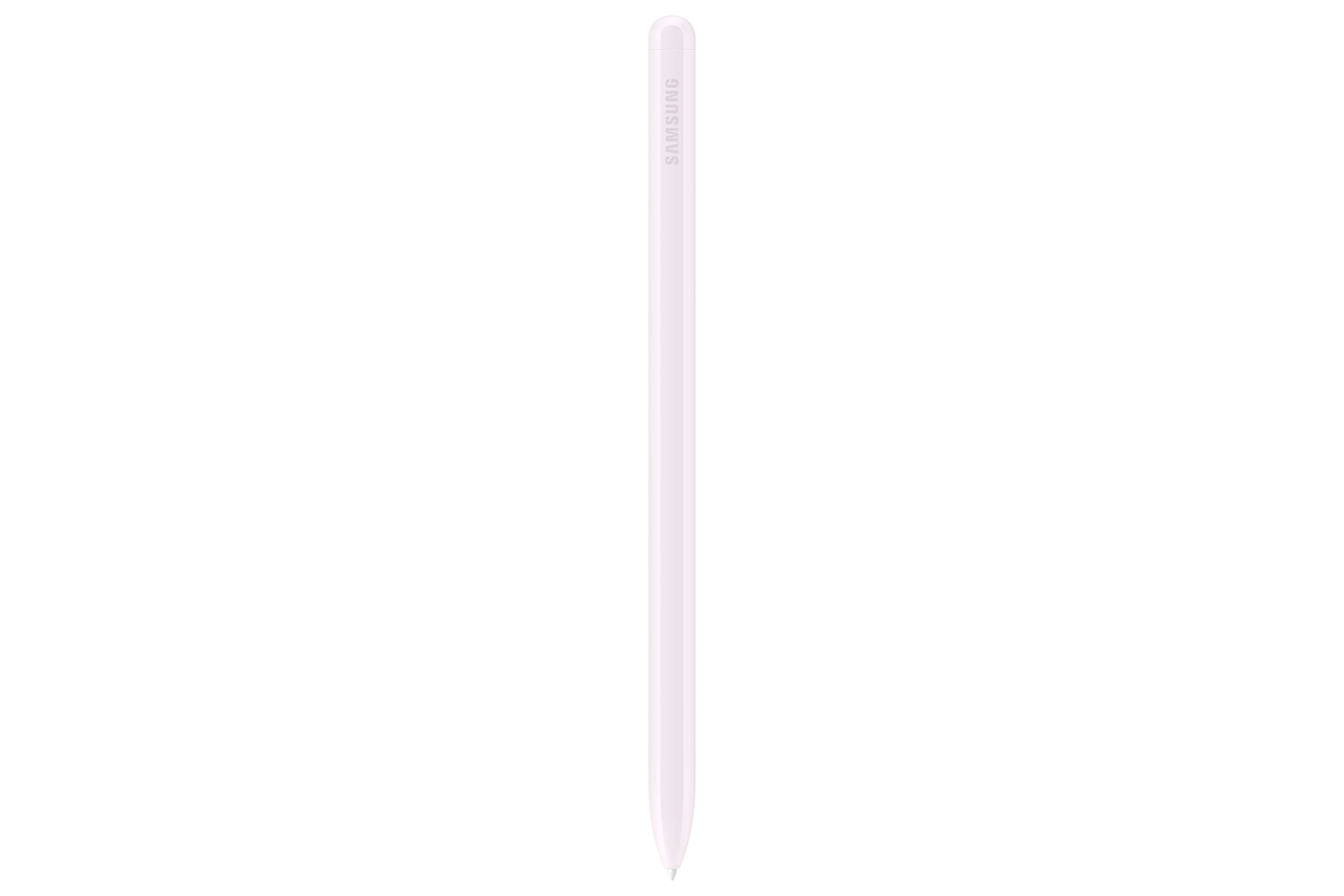 Un lápiz óptico rosa sobre un fondo blanco, simple, elegante.