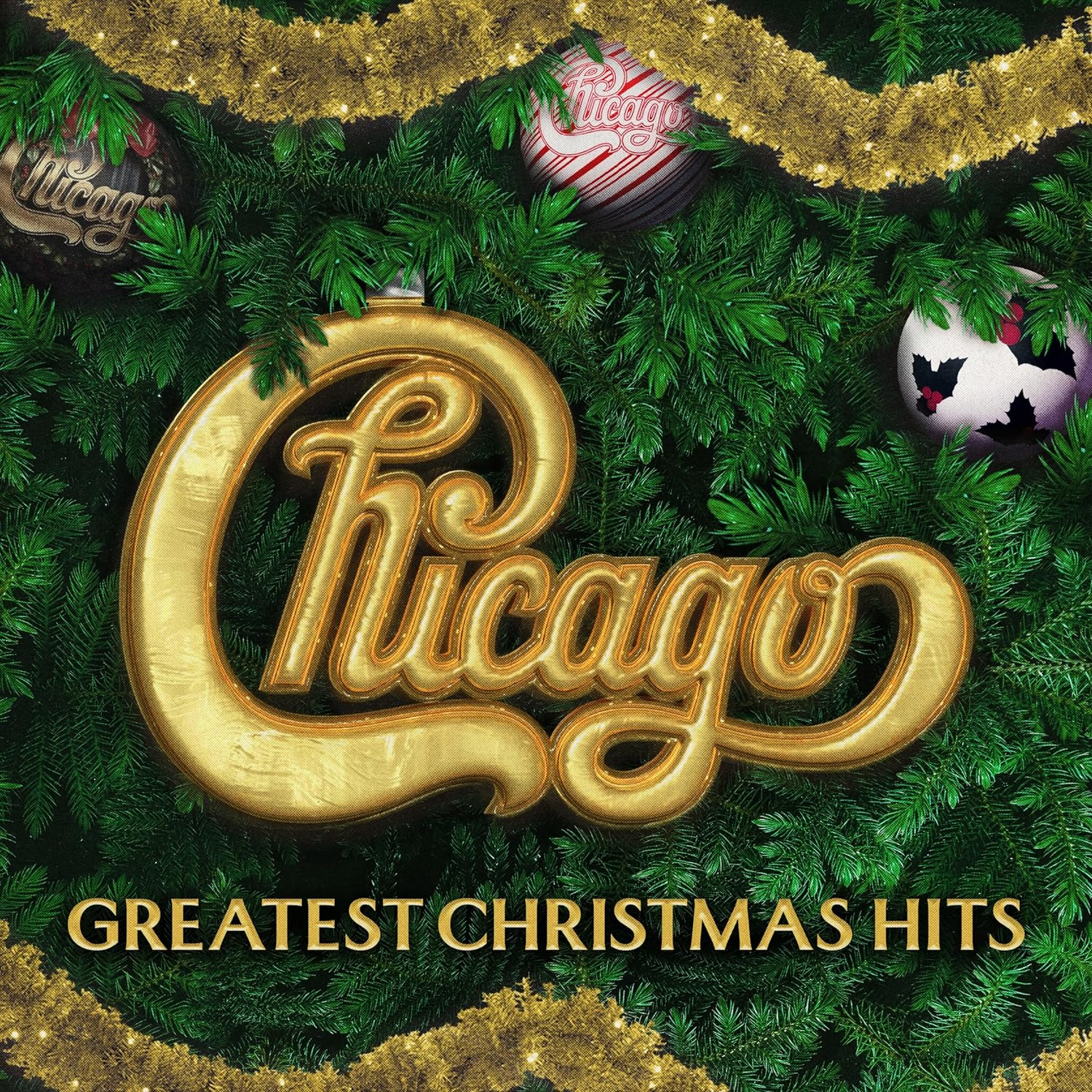 Chicago Greatest Christmas Hits album borítója karácsonyi dekorációkkal.