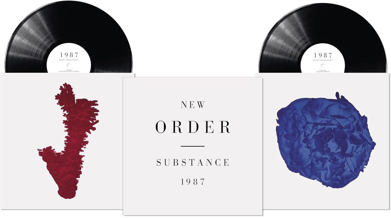 New Order 'Substance' bakelit album. Két bakelit lemez és az album borítója.