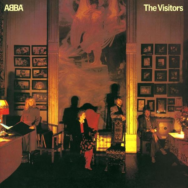 ABBA album borító: The Visitors, emberek egy díszített szobában, festmény, bútor.