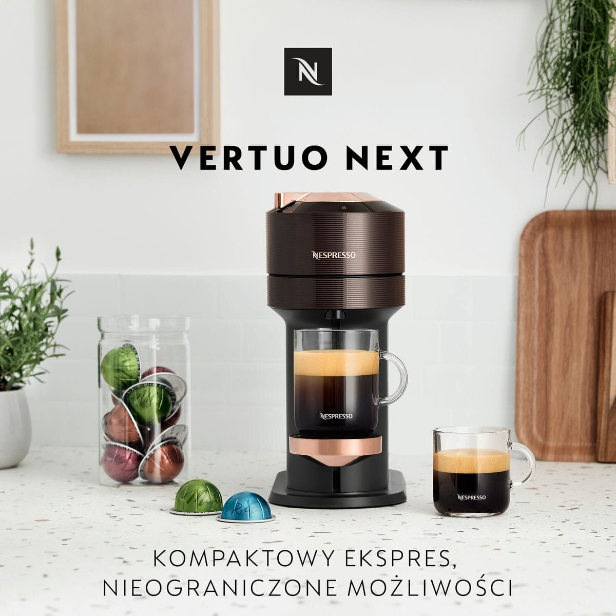Ekspres na kapsułki DE LONGHI-NESPRESSO Vertuo Next ENV120.BW Premium Brązowy