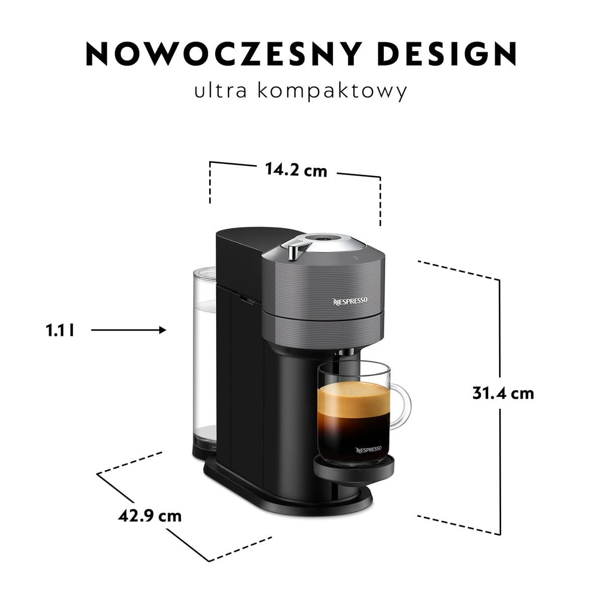 Ekspres na kapsułki De LONGHI-NESPRESSO Vertuo Next ENV120.GY Szary