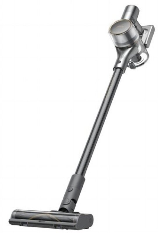 Srebrny odkurzacz na białym tle.