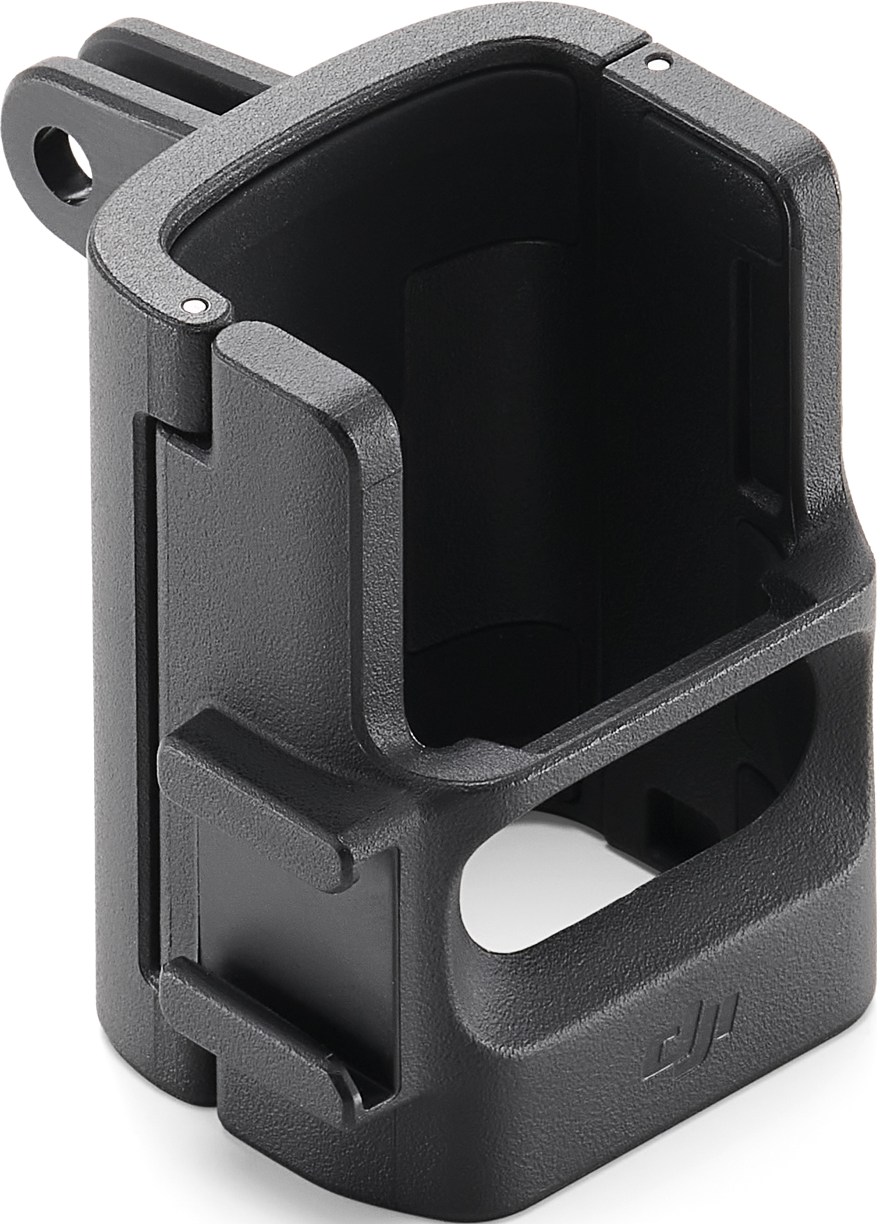 Un cadre de montage GoPro noir. Il a une forme rectangulaire avec un support pour se fixer à d'autres éléments.