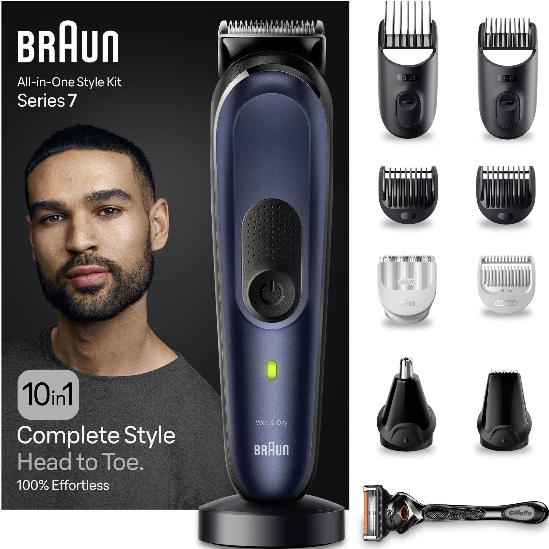 BRAUN All-In-One Styling Set Series 7 MGK7410 - Multirasierer (Schwarz/Blau)