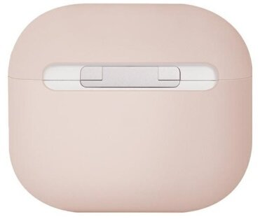 Różowe etui AirPods Pro. Etui jest zamknięte, widoczny mały metalowy zawias.