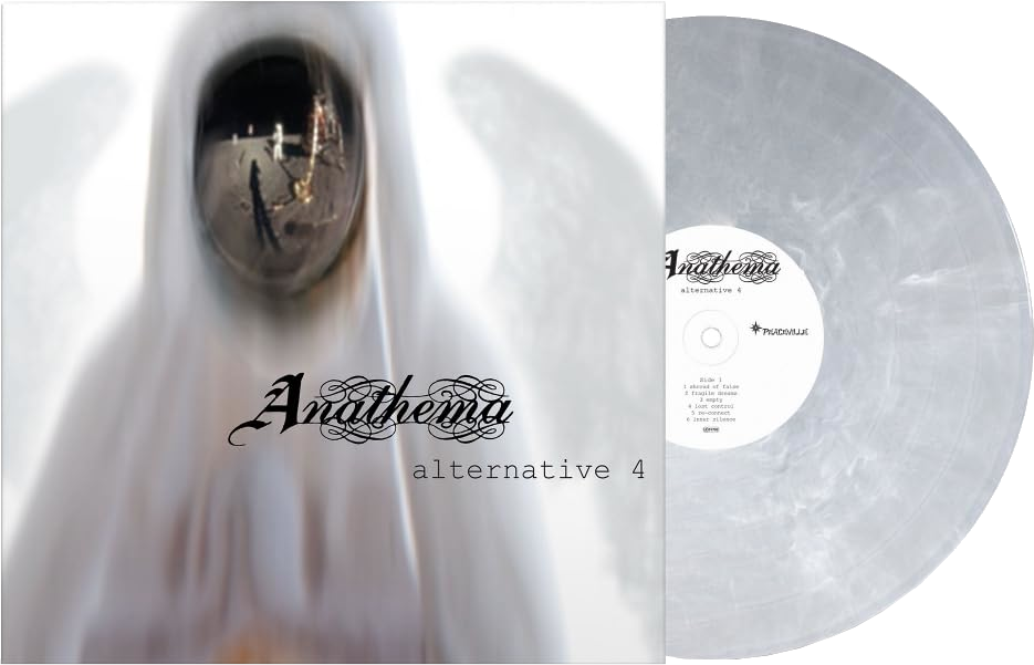 Az Anathema 'alternative 4' albumjának borítója, szürreális képpel és ezüst színű bakelit lemezzel.