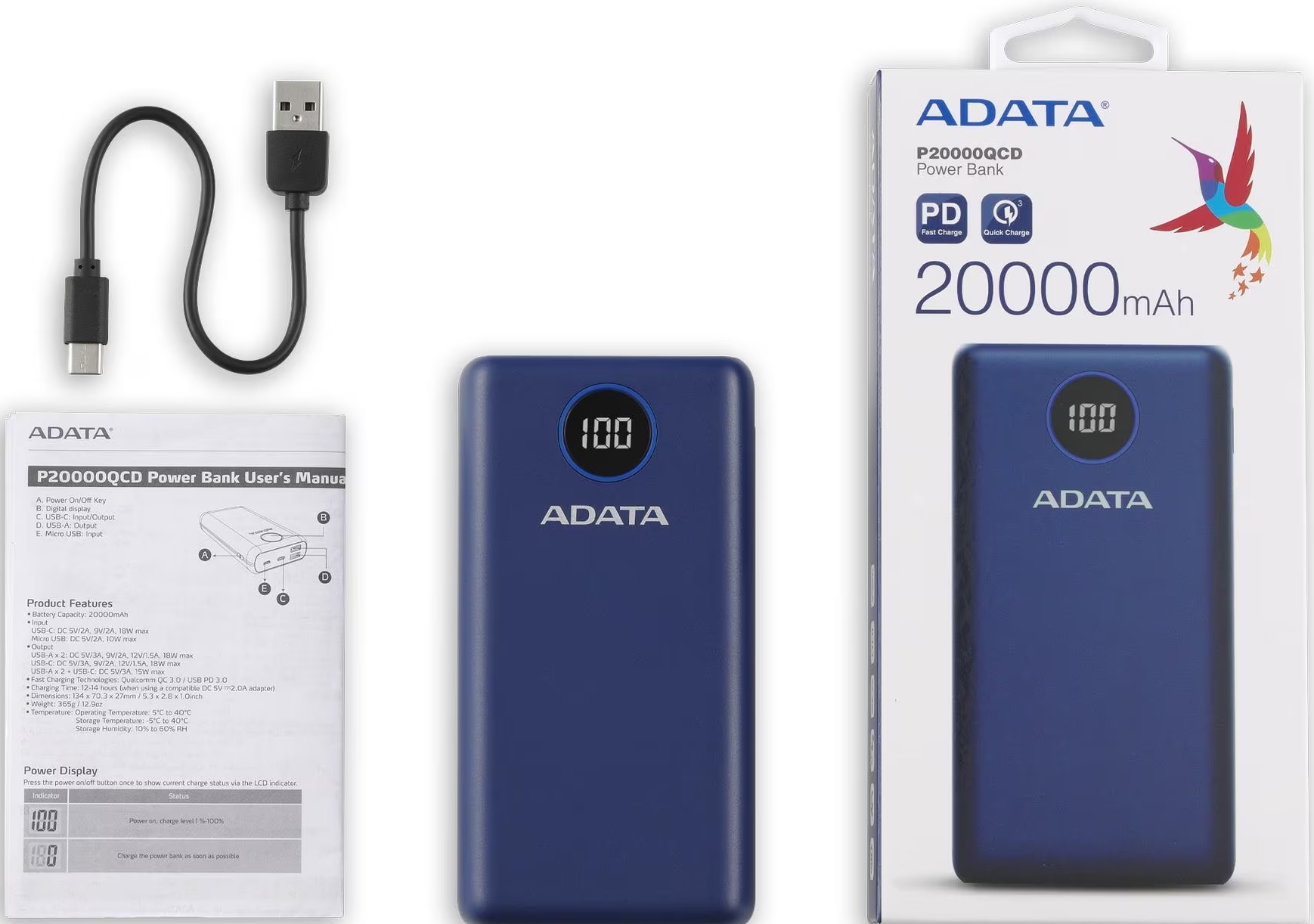 ADATA TECHNOLOGY P20000QCD - Powerbank (Blau)