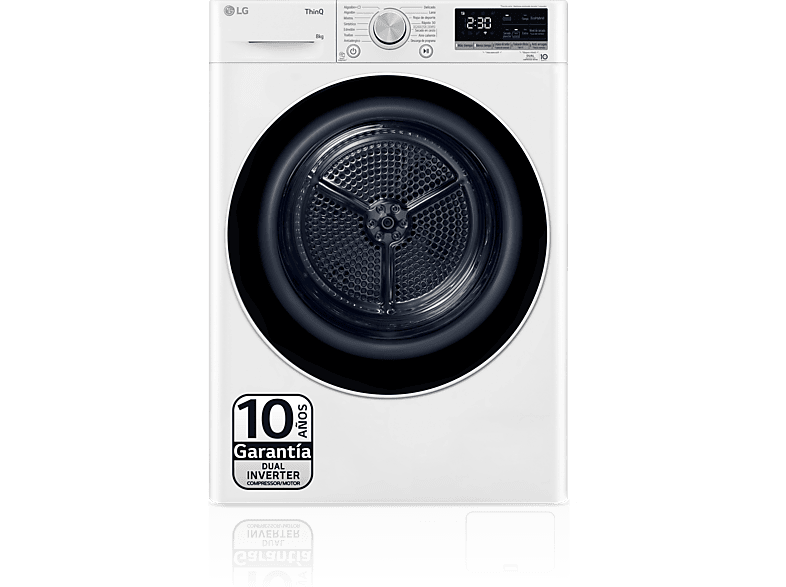 Secadora Condensación - LG RH90V5AV6N, Bomba de Calor Dual Inverter, 9 Kg,  Blanco