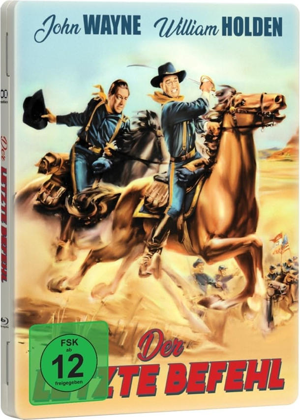 DVD-Hülle mit einem Filmplakat von Männern auf Pferden, ein Cowboy-Thema.