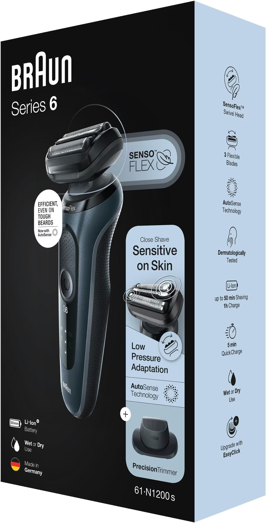 Braun Series 6 Herrenrasierer, in einer Box mit Produktbild und Text.