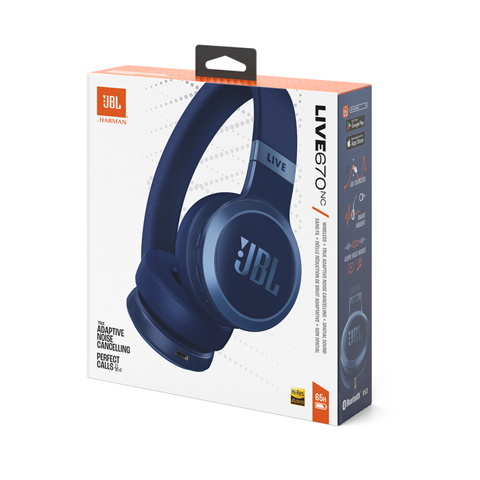Auriculares en una caja con texto y logo.