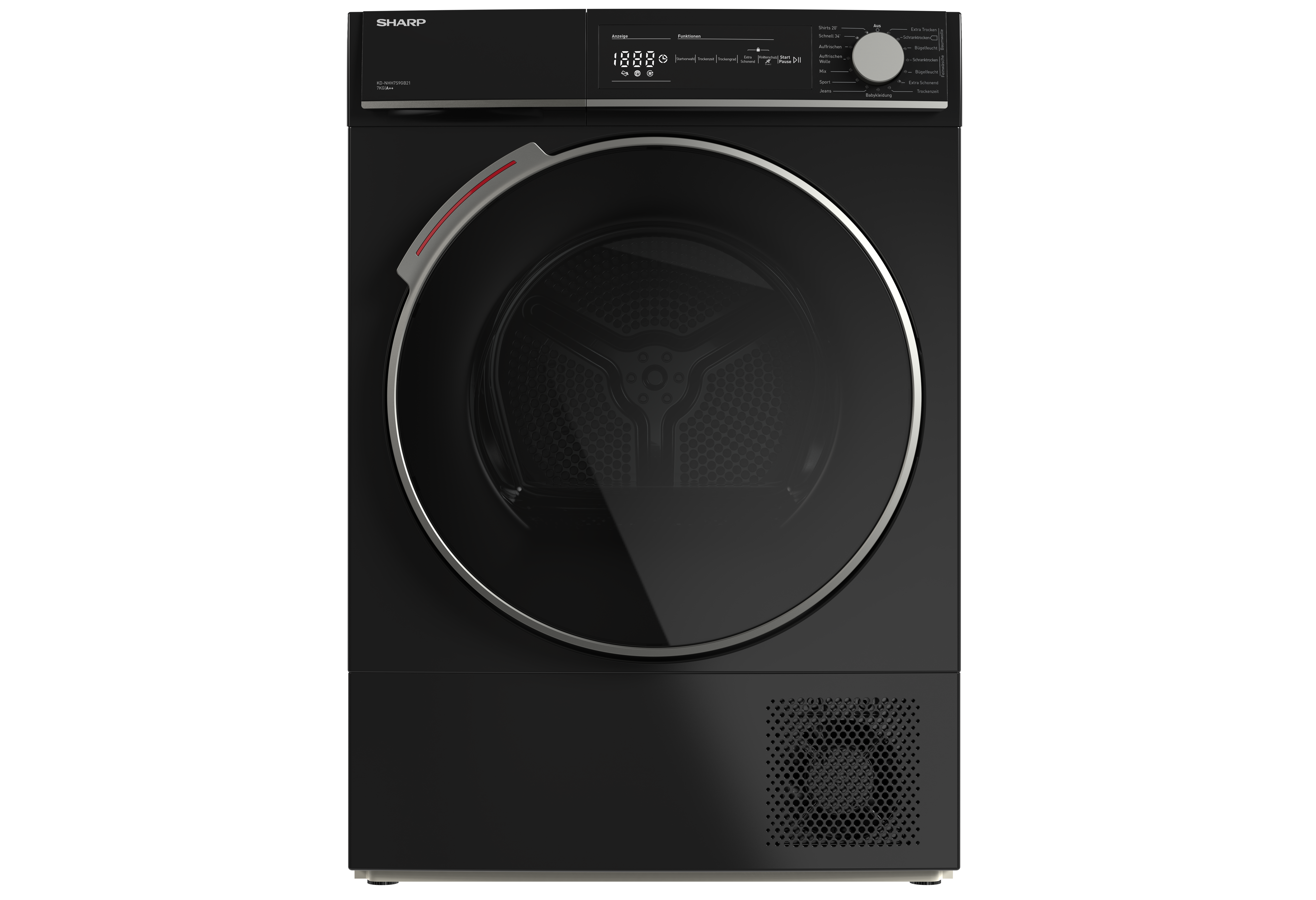 SHARP KD-NHH7S9GB21-DE Wärmepumpentrockner (7 kg, A++, Schwarz)