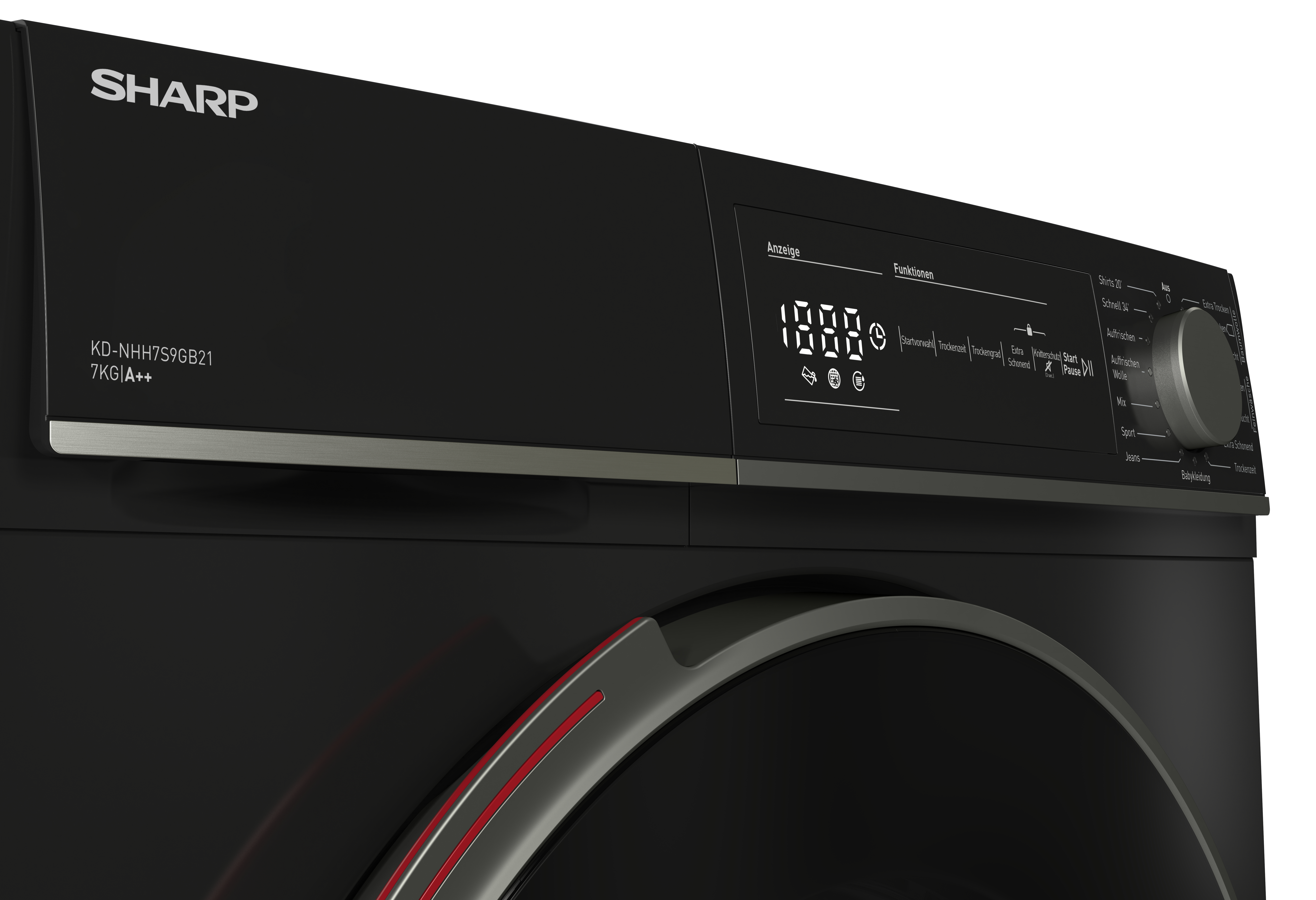 SHARP KD-NHH7S9GB21-DE Wärmepumpentrockner (7 kg, A++, Schwarz)