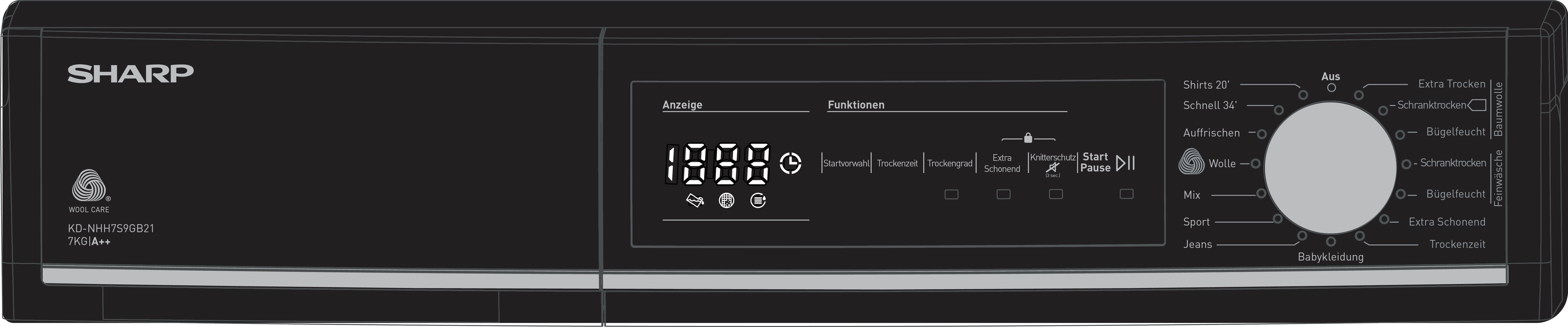 SHARP KD-NHH7S9GB21-DE Wärmepumpentrockner (7 kg, A++, Schwarz)
