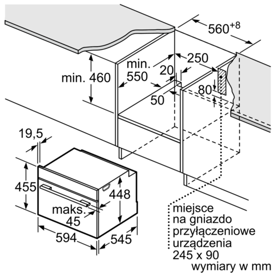 Panel sterowania piekarnika z ustawieniami temperatury i podświetlonym symbolem wentylatora.
