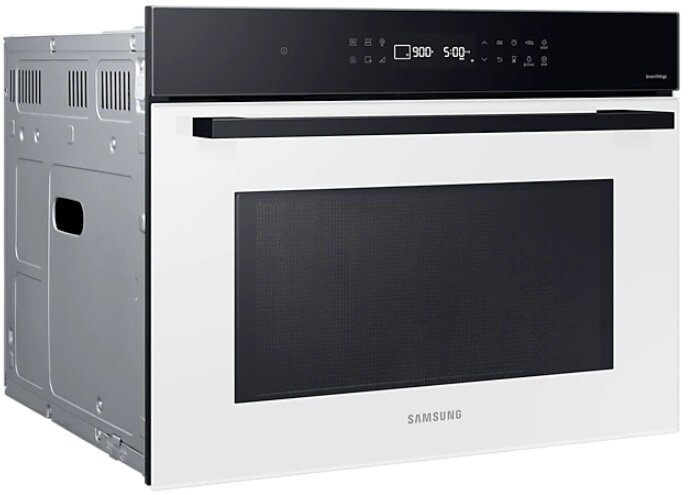Biały i czarny piekarnik do zabudowy Samsung z panelem sterowania i drzwiami.