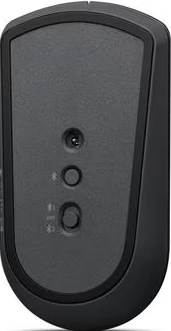Schwarze Computermaus-Unterseite. Mit Tasten und Sensoren.