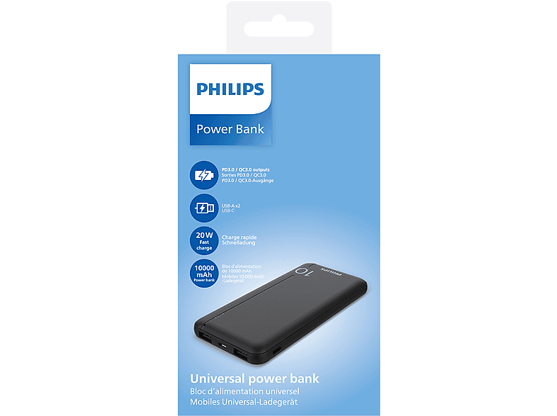 PHILIPS DLP1812PB 10.000 mAh 2xUSB-A  2.1A USB-C Çıkış PD Taşınabilir Şarj Cihazı Siyah_2