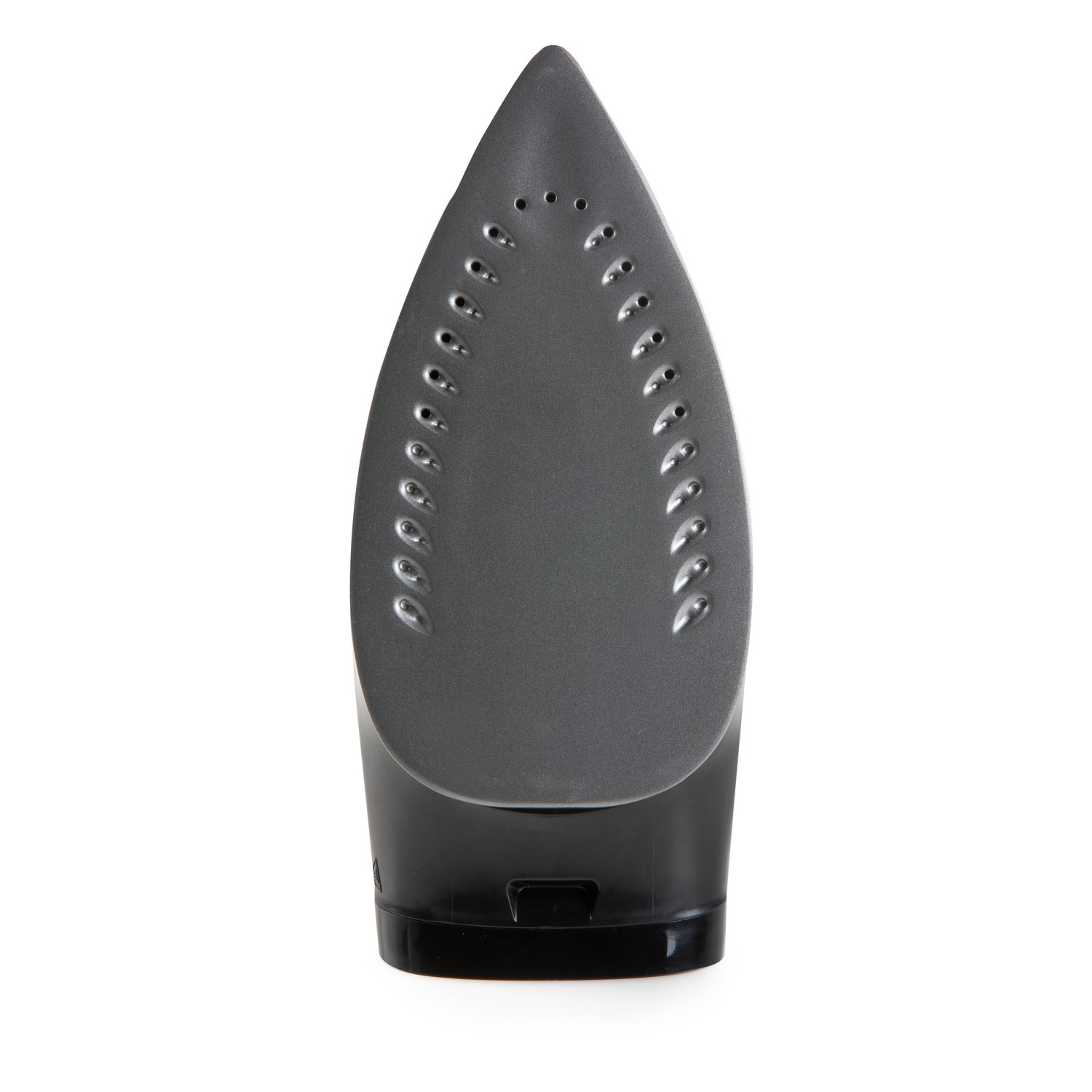 Close-up of the grey soleplate of an iron, isolated on white.