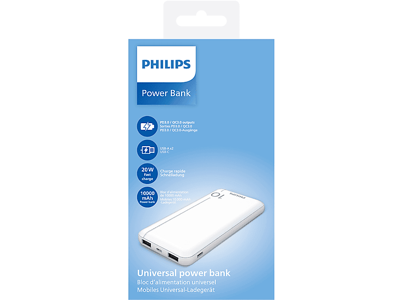 PHILIPS DLP1812PW 10.000 mAh 2xUSB-A  2.1A USB-C Çıkış PD Taşınabilir Şarj Cihazı Beyaz_1