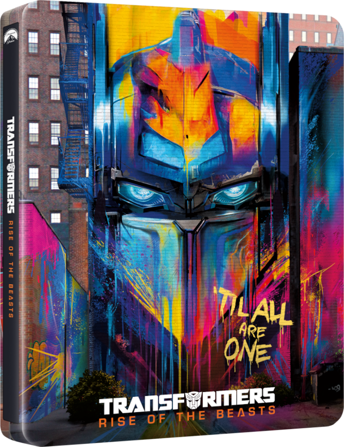 Optimus Prime színes falfestménye egy filmborítón, a címmel: Transformers.