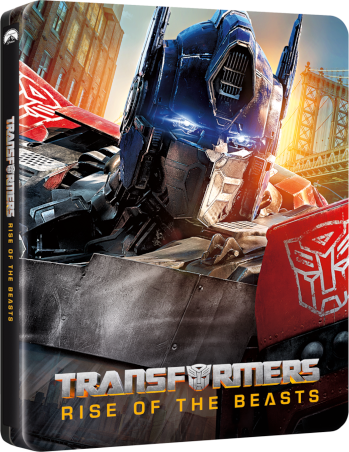 Transformers: A fenevadak kora Blu-ray borítója, Optimus Prime arcával.