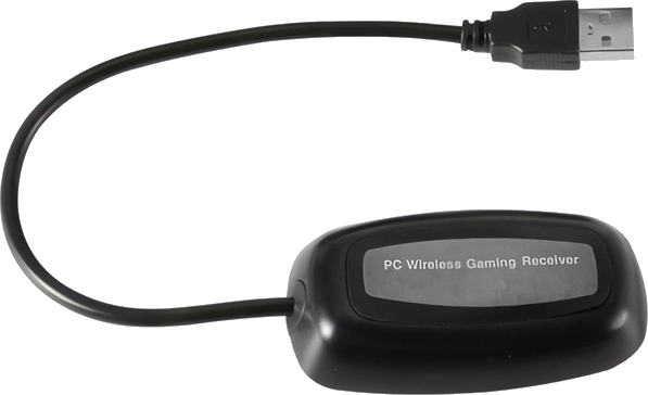 Fekete PC vezeték nélküli gaming vevő USB kábellel.