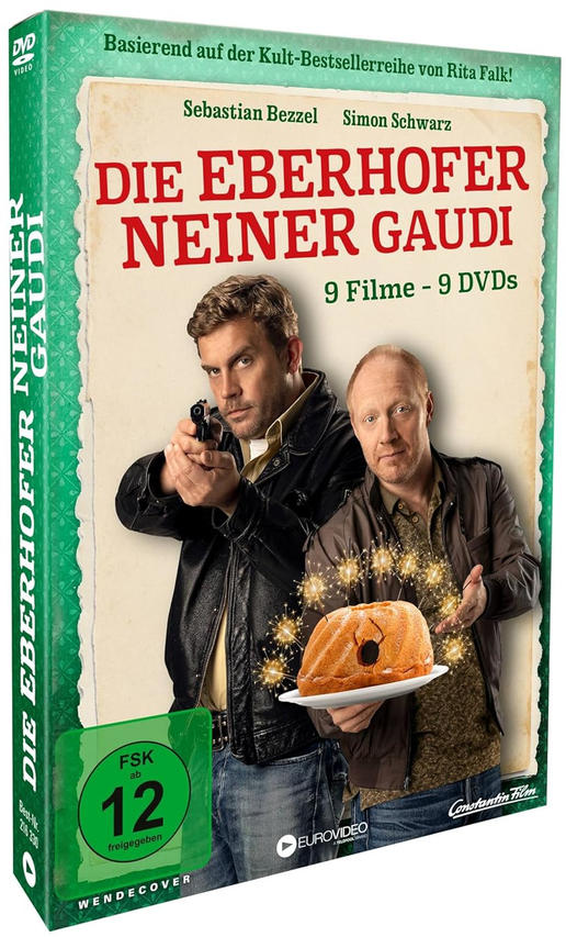 Filmcover mit zwei Männern, die eine Pistole und einen Kuchen halten, mit deutschem Text.