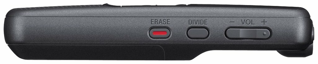 Czarny przenośny widok z boku, z przyciskami ERASE, DIVIDE i regulacją głośności.