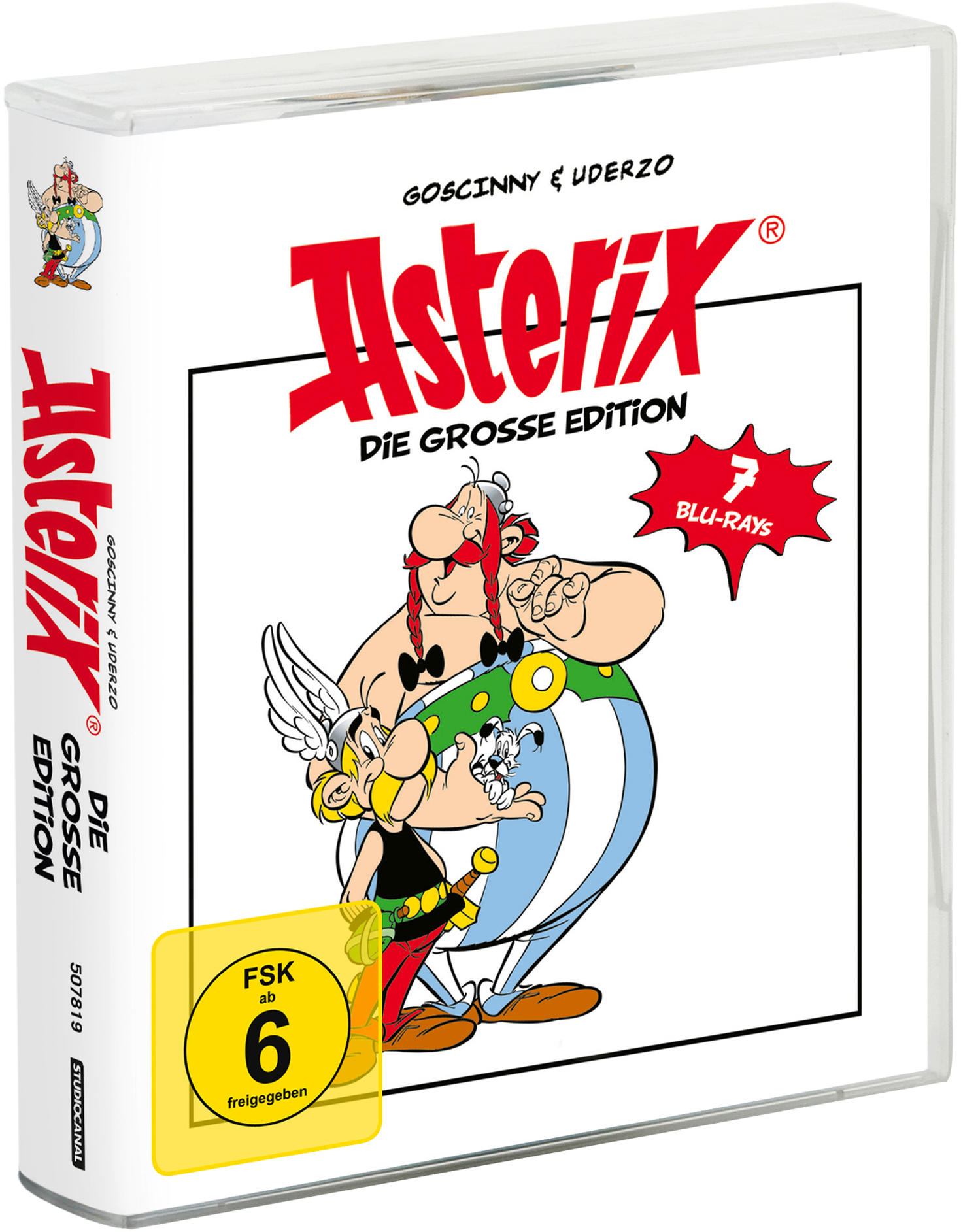 Asterix Blu-ray-Box-Set mit Zeichentrickfiguren und Text auf Französisch.