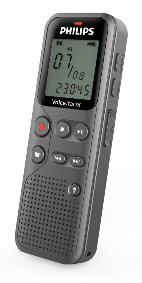 Czarno-szary cyfrowy dyktafon Philips VoiceTracer.