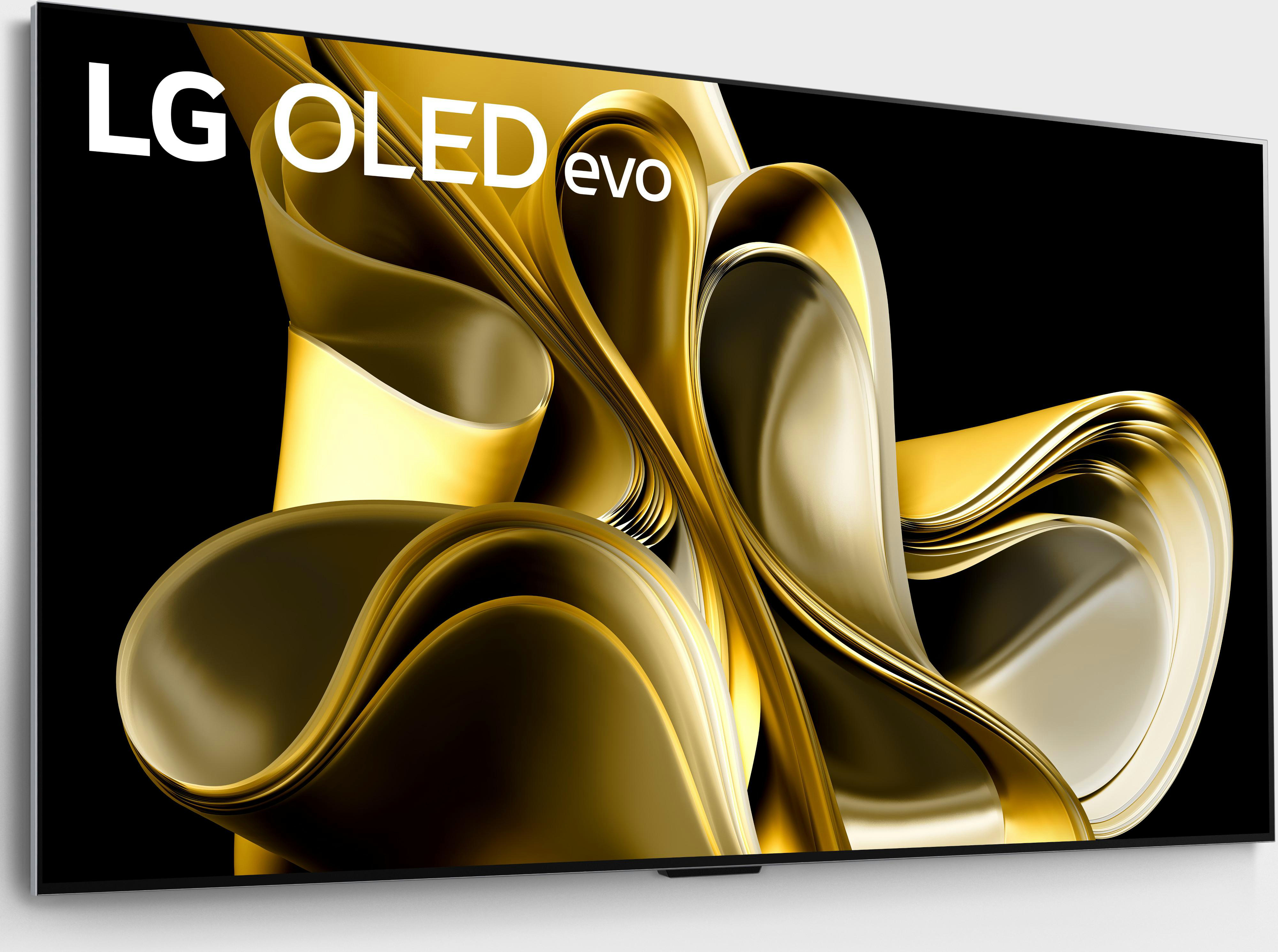LG OLED evo TV zeigt ein goldenes, abstraktes Design.