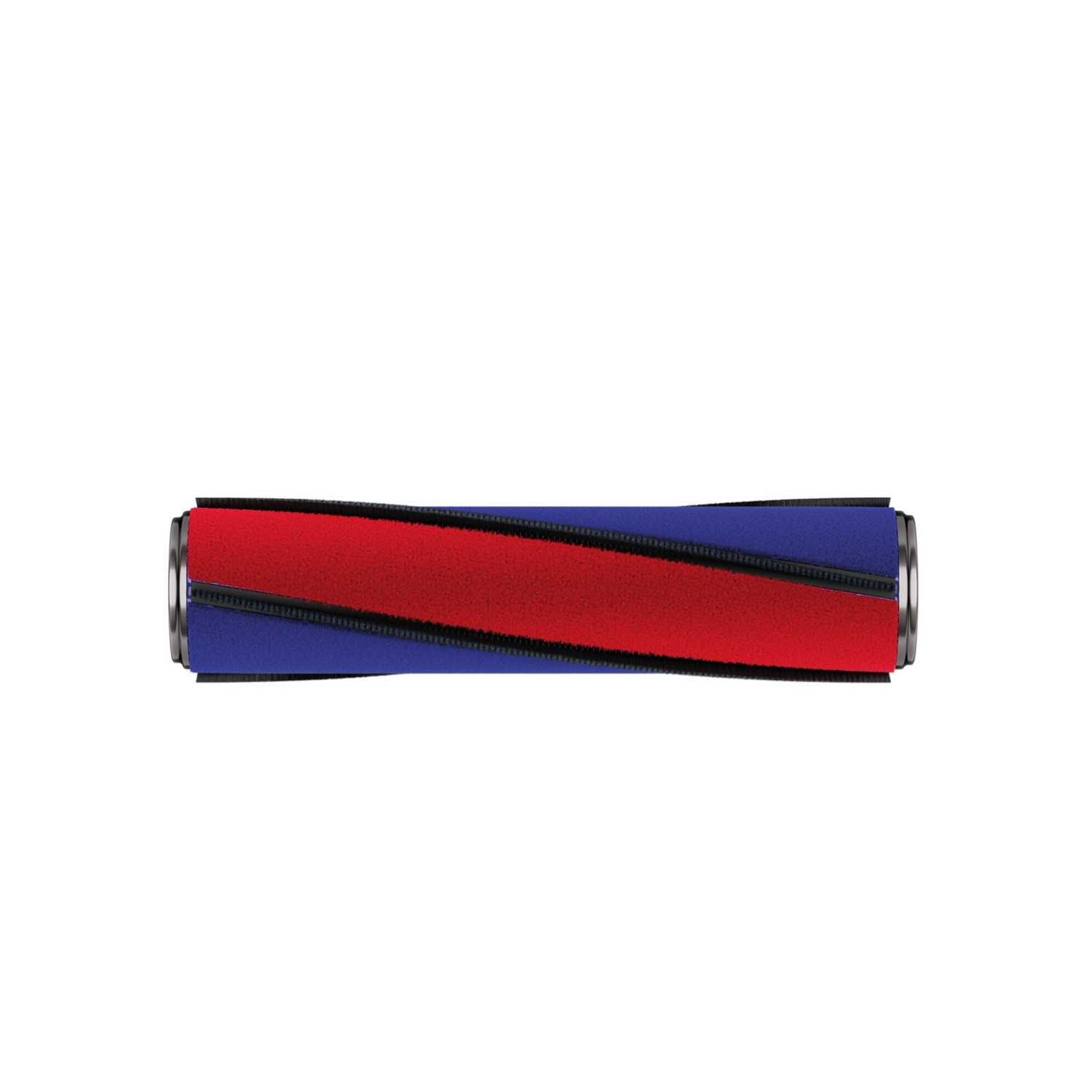 Borstelrol van stofzuiger met rode en blauwe borstelharen, geïsoleerd op wit.