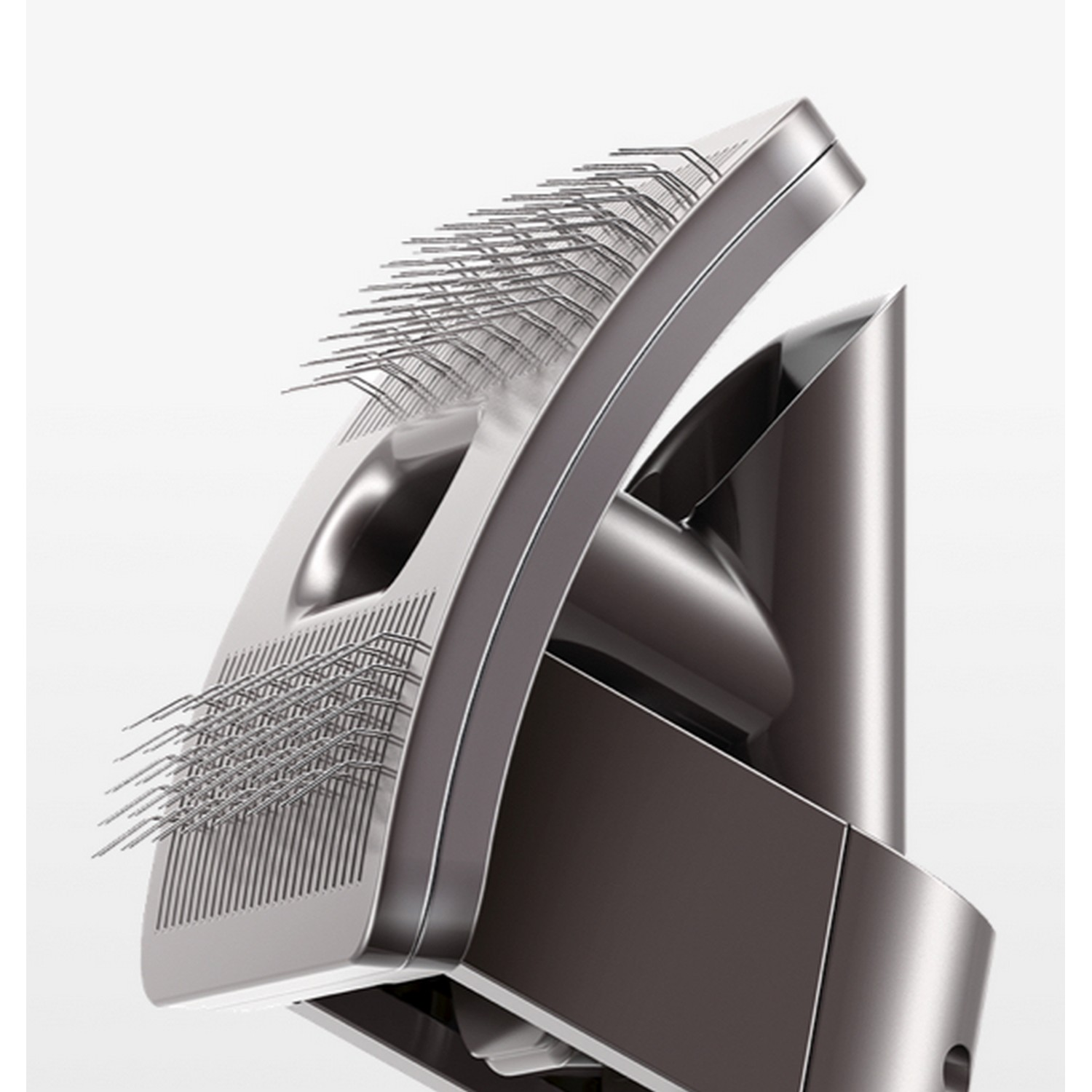 Un accessoire d'aspirateur gris et rouge sur fond blanc.