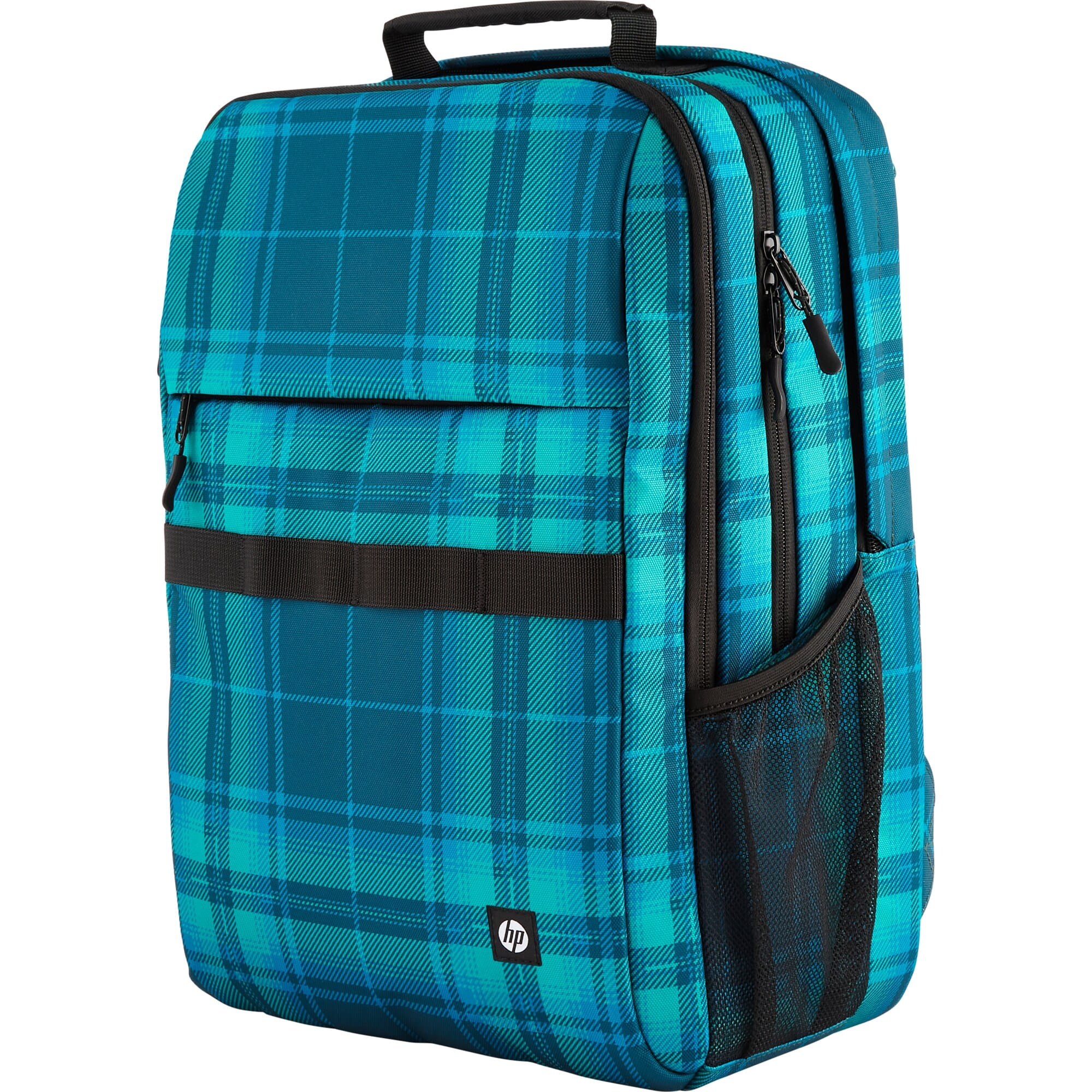 Mochila - HP Campus XL con patrón de cuadros de tartán, 20 L, Portátiles hasta 16", Tablet, Acolchado, Materiales impermeables, Negro