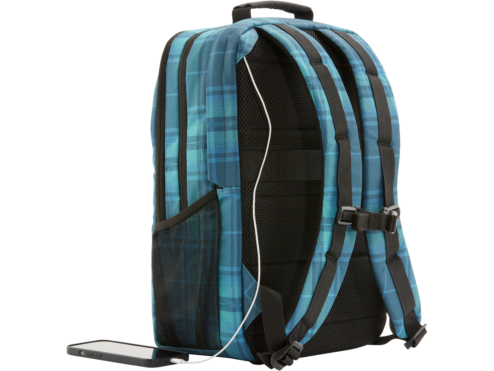 Mochila - HP Campus XL con patrón de cuadros de tartán, 20 L, Portátiles hasta 16", Tablet, Acolchado, Materiales impermeables, Negro