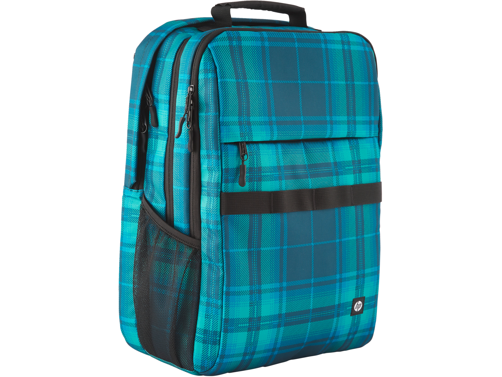 Mochila - HP Campus XL con patrón de cuadros de tartán, 20 L, Portátiles hasta 16", Tablet, Acolchado, Materiales impermeables, Negro