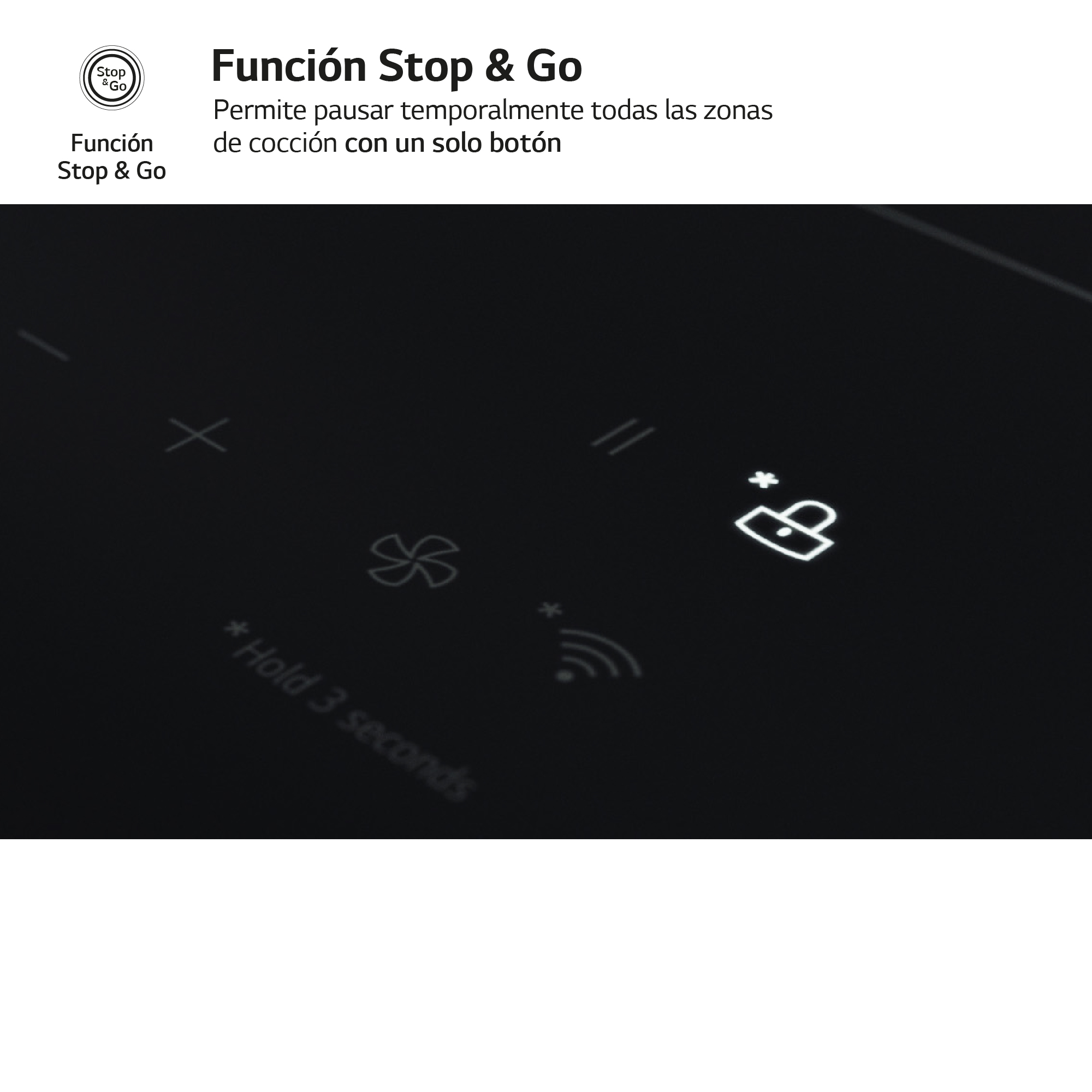 Primer plano del panel de control de una estufa con un icono de candado y texto.