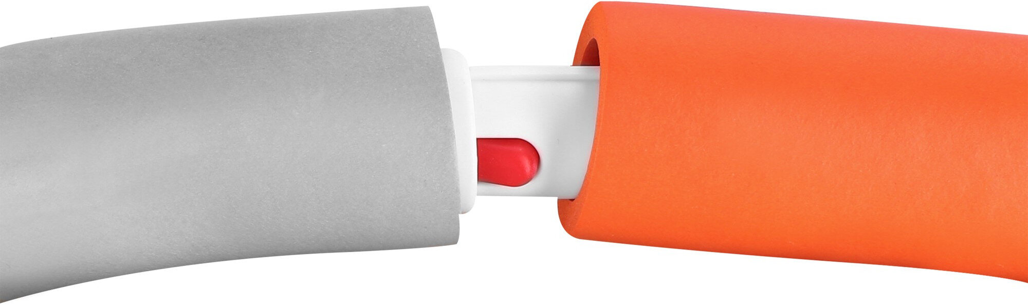Dwie połączone części, jedna szara, druga pomarańczowa, z białym łącznikiem.