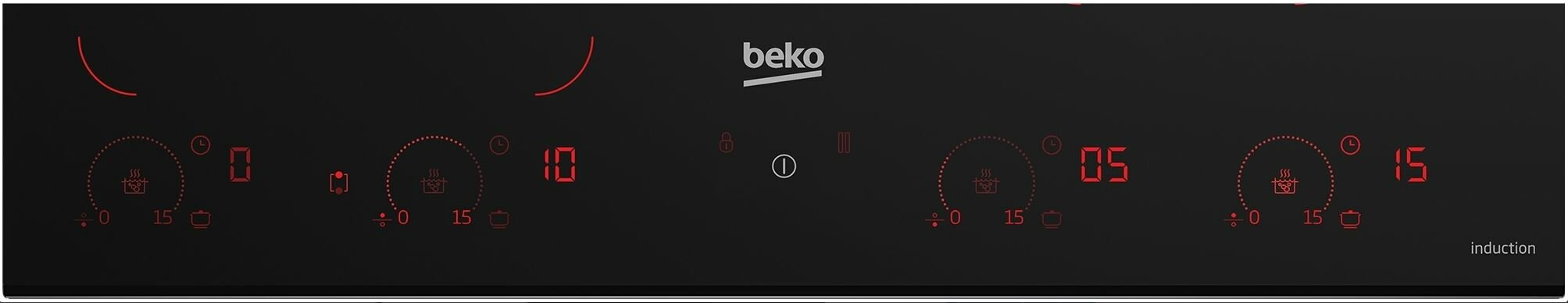 Czarna płyta indukcyjna z czerwonym wyświetlaczem. Widoczne liczby 0, 5, 10 i 15.