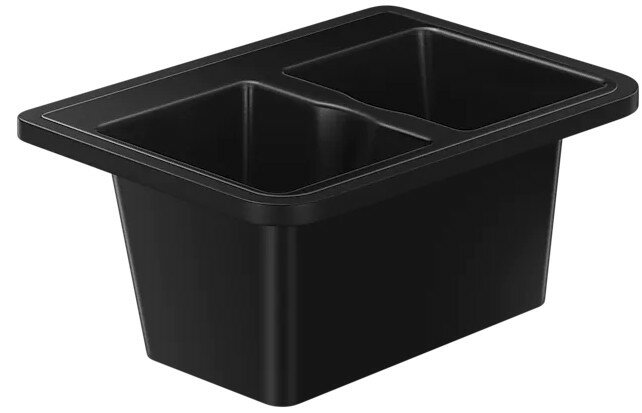 Czarny prostokątny zlew kuchenny z dwoma przegrodami.