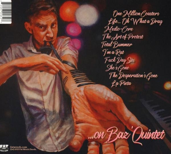 Albumcover mit einem Mann, der ein Blasinstrument auf einer Hand spielt.