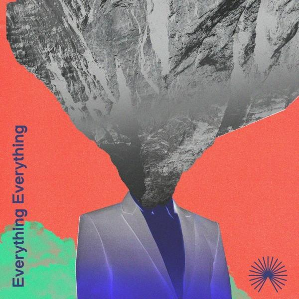 Albumcover mit einem Mann, dessen Kopf durch einen Berg ersetzt wurde, und einem orange-blauen Hintergrund.