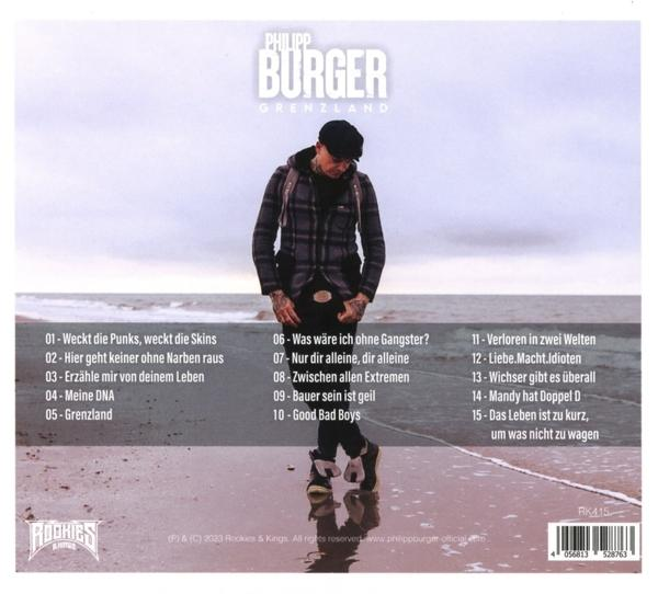 CD-Cover von Philipp Burger, mit Titel und Trackliste, ein Mann vor einem Strand.