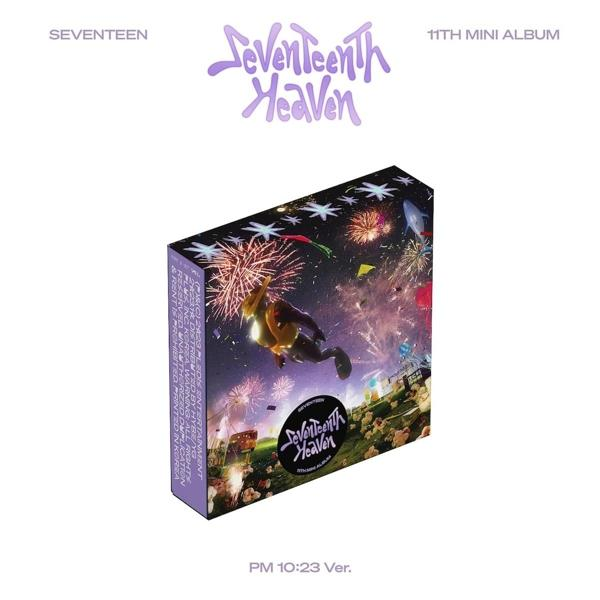 Ein Seventeen-Album mit Feuerwerk, einer fallenden Figur und dem Titel 'Seventeenth Heaven'.