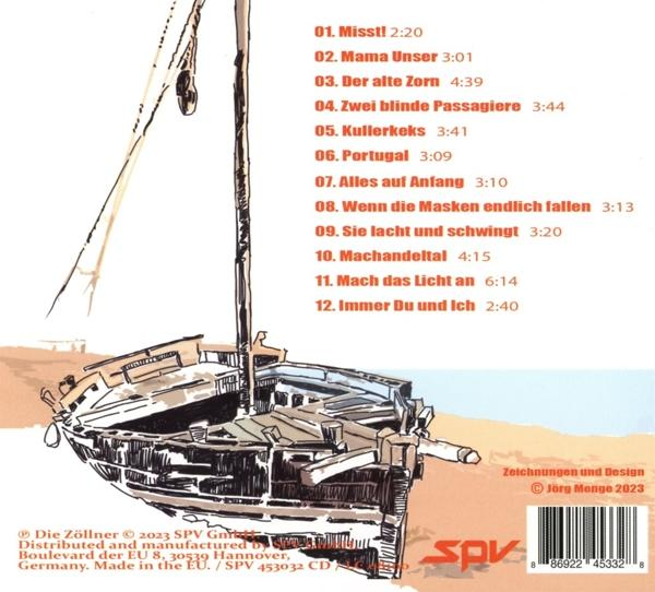 Ein CD-Cover mit einer Zeichnung eines Bootes am Strand. Text auf Deutsch ist sichtbar.