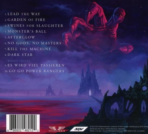 CD-Album-Rückseite mit einer Hand über einer Burglandschaft und Titelliste.
